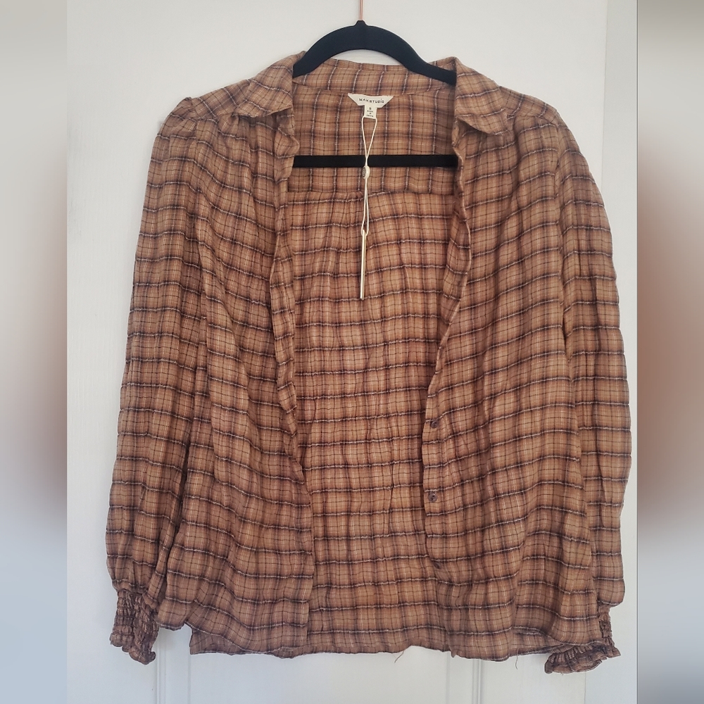 Womens Max Studio Plaid Button Up